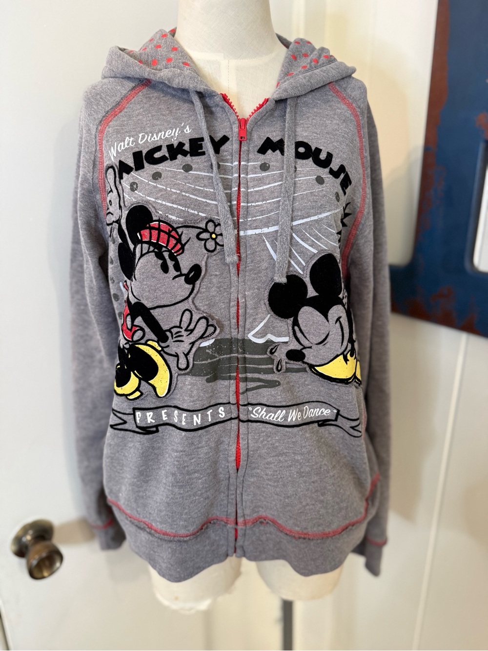 Disney shall we Dance Gray Mickey & Minnie Zip Hoodie W/Yellow & Red Accents   L